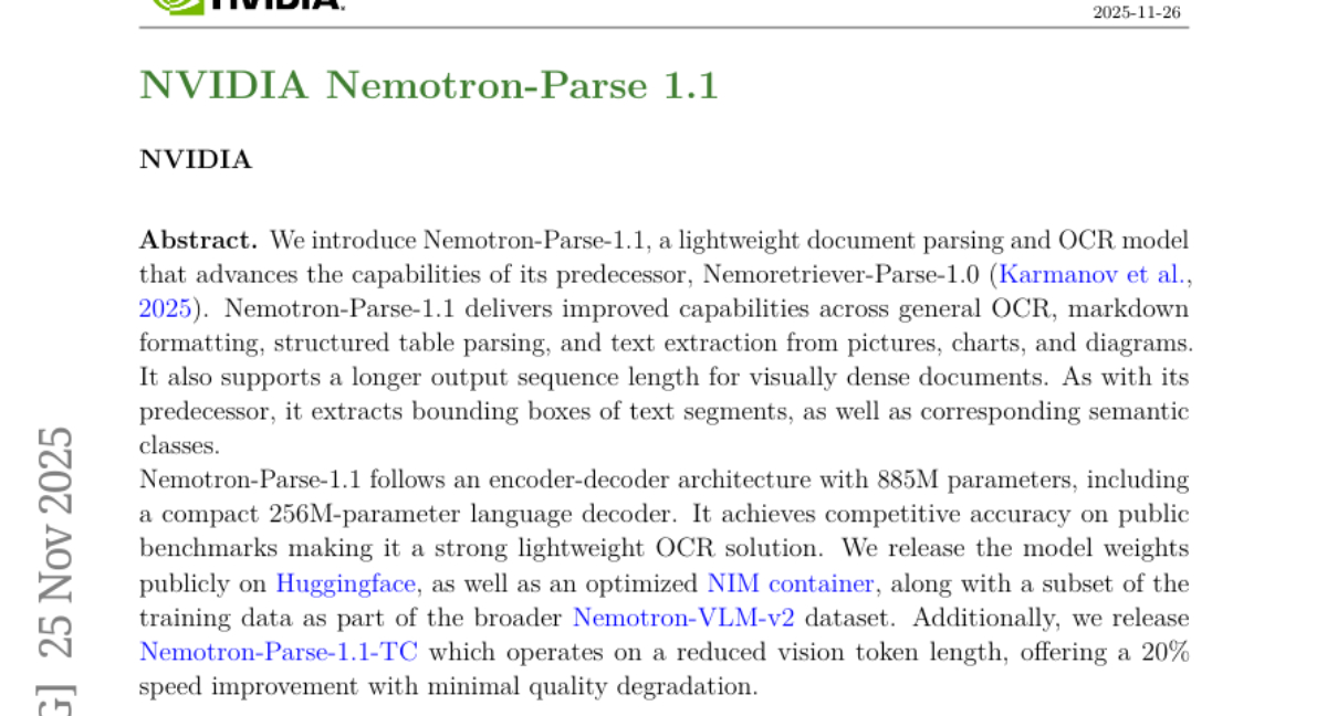 NVIDIA推出885M参数轻量级OCR模型