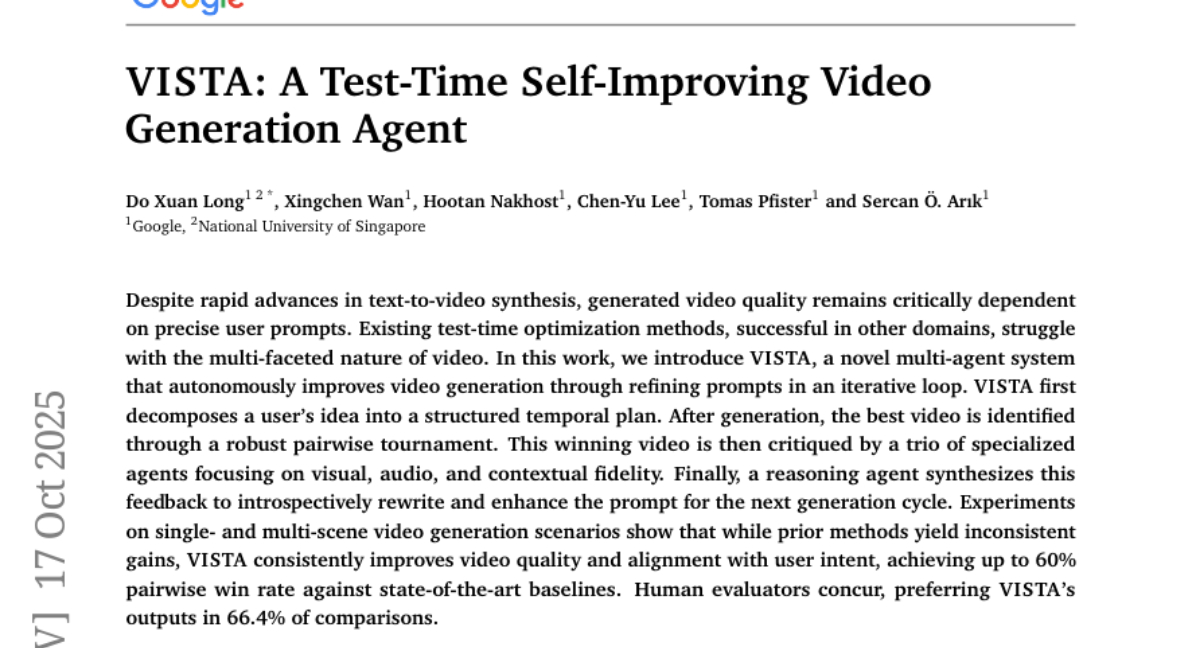 Google推出VISTA智能视频生成助手：让AI自己学会创作更好的视频