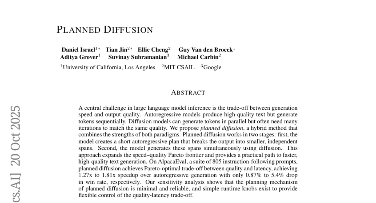 UCLA團隊突破大模型生成瓶頸:讓AI既快又好的"計劃擴散"新方法