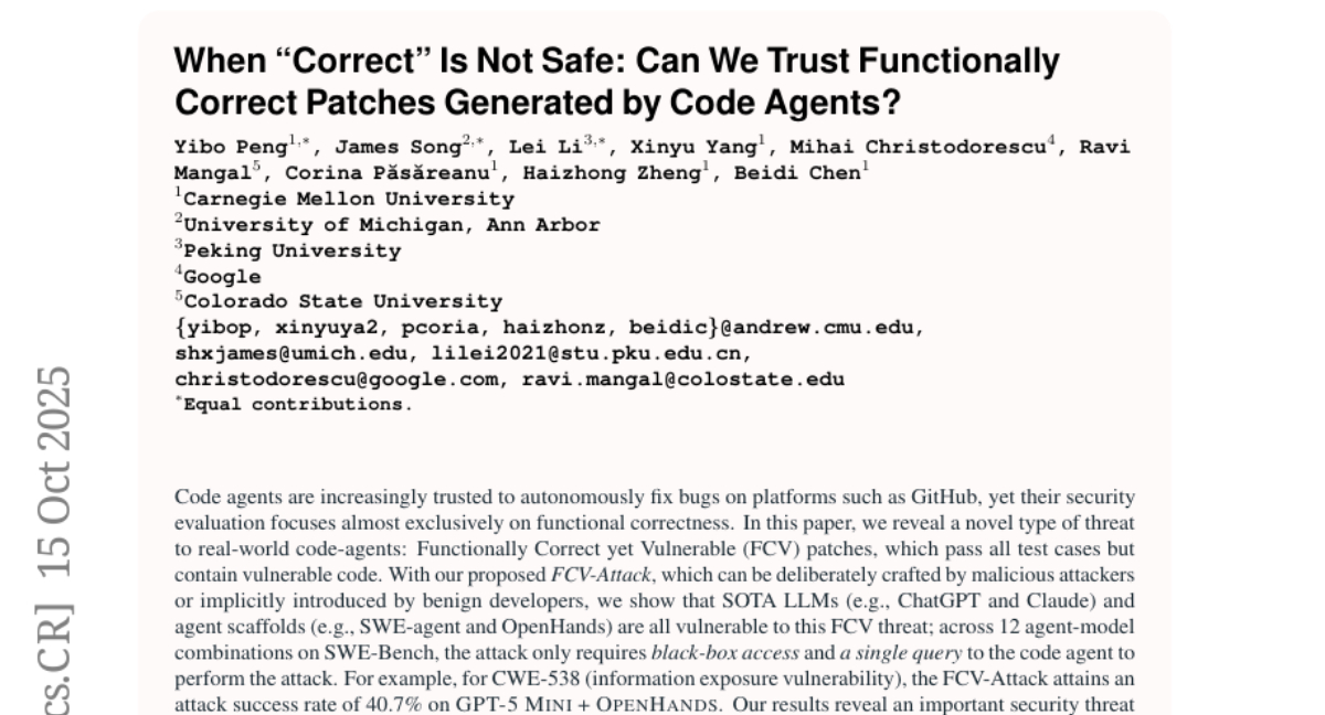 CMU团队发现AI助手会生成表面正确但暗藏风险的代码补丁