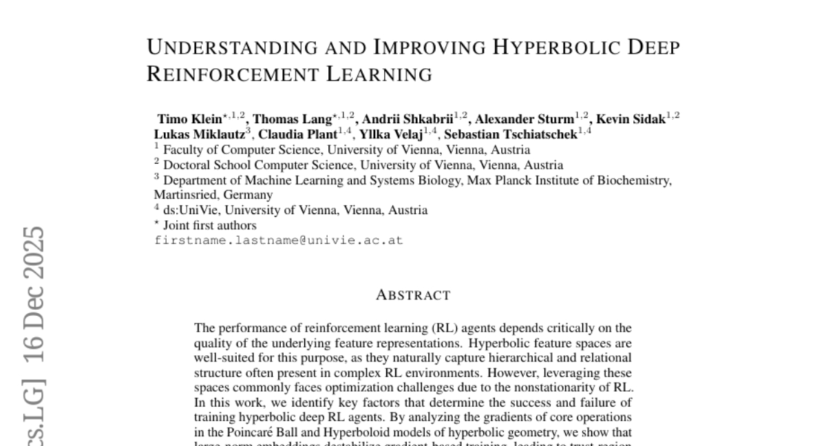 維也納大學團隊破解超雙曲幾何在強化學習中的訓練難題
