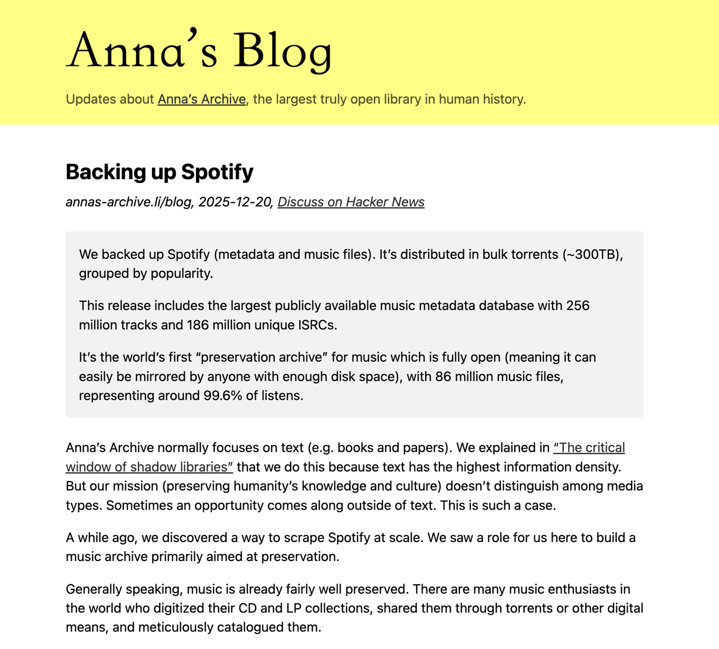 流媒体平台Spotify数据遭窃，约300TB音乐文件流出