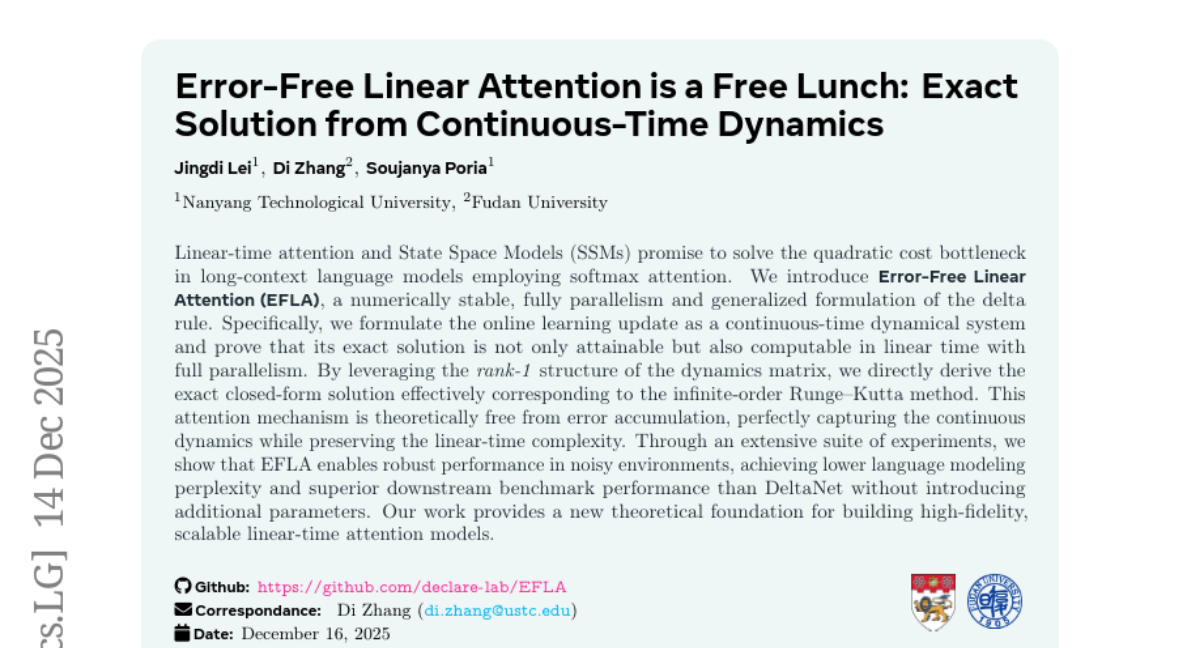 南洋理工大学突破线性注意力机制：无误差计算让AI记忆永不衰减