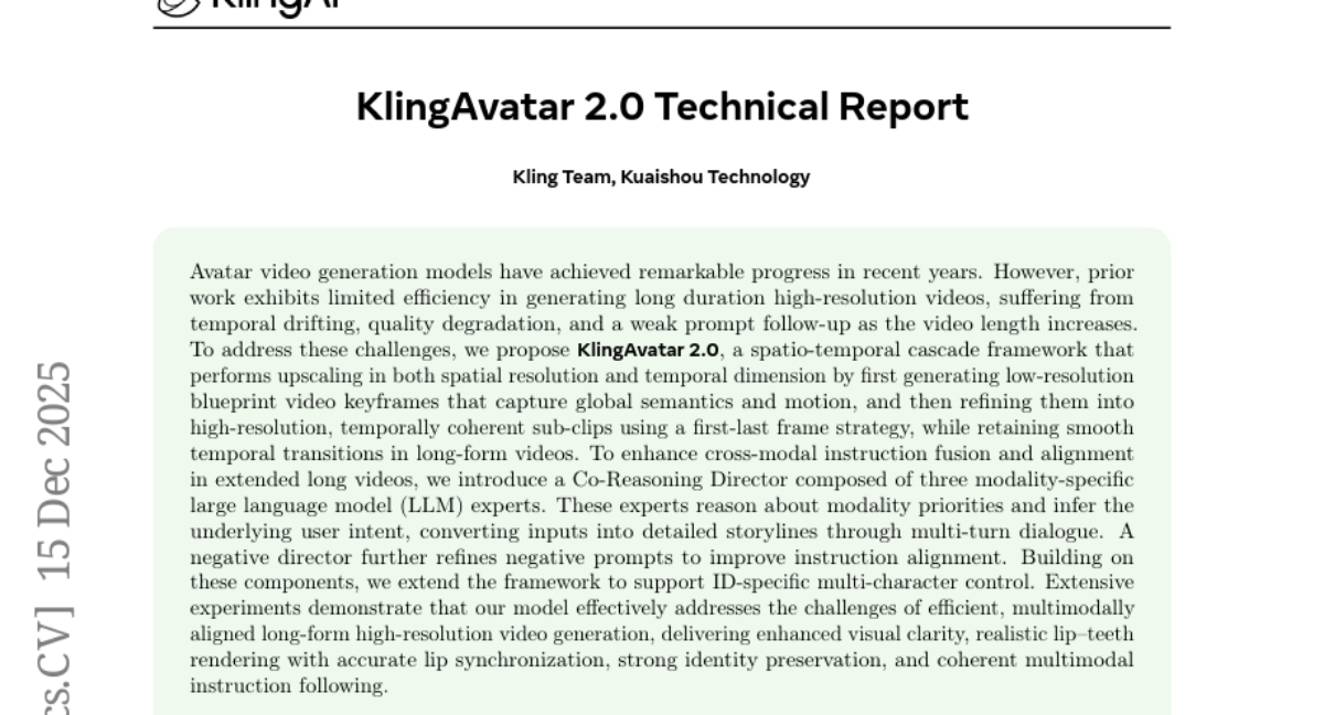 快手发布KlingAvatar 2.0：让数字人物活起来的魔法升级