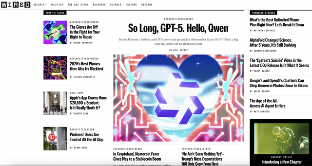 美国《连线》杂志：再见，GPT5；你好，千问！