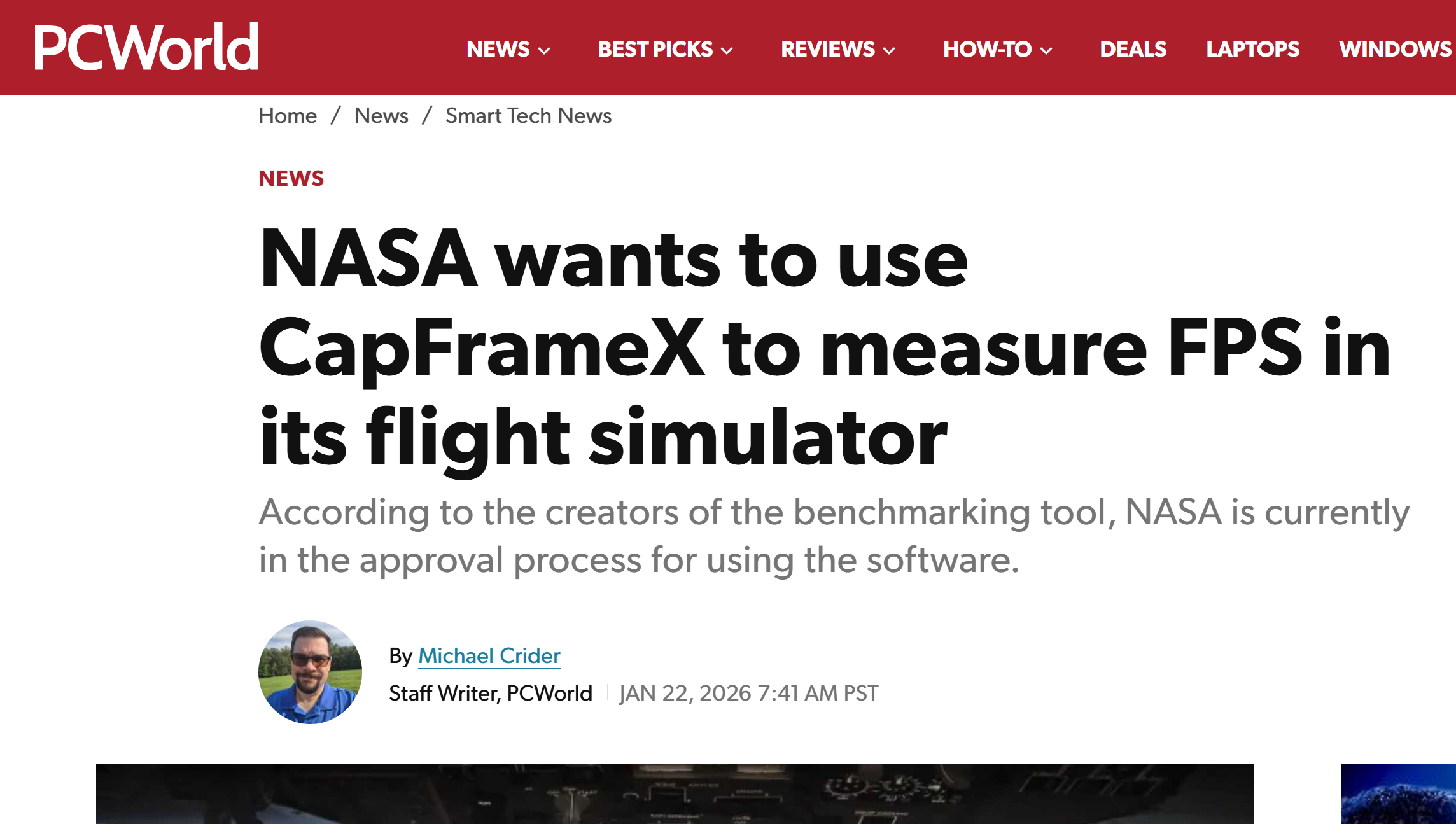 NASA拟采用PC跑分工具CapFrameX，测试飞船驾驶舱模拟器性能