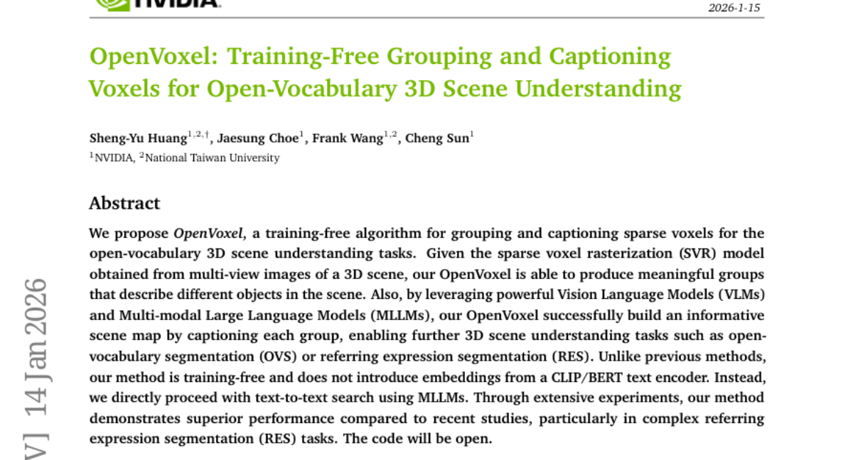 NVIDIA团队推出的OpenVoxel:让3D场景理解变得轻松自如