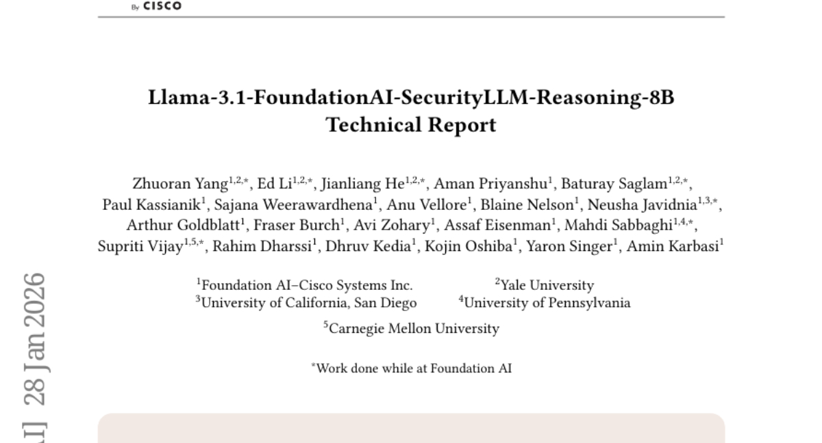 Foundation AI推出网络安全推理大模型，8B参数竞争70B模型性能