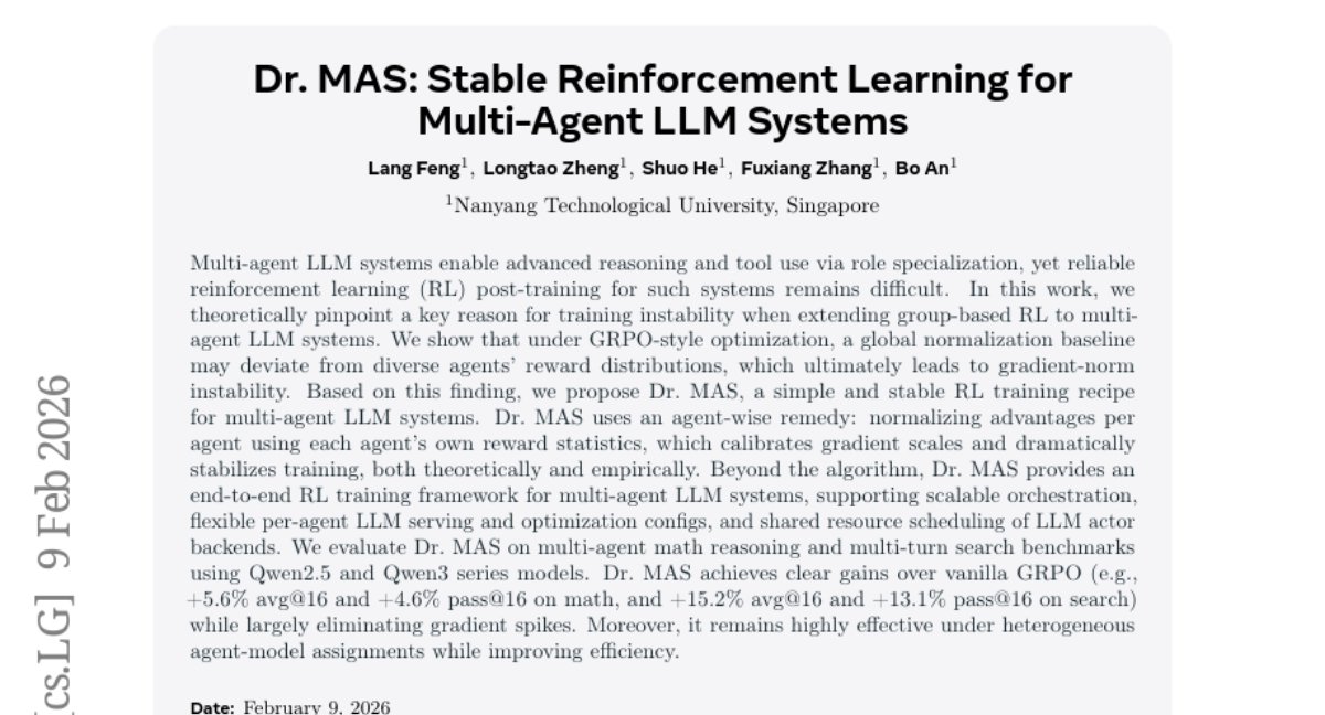 南洋理工大学团队破解多智能体大语言模型训练难题