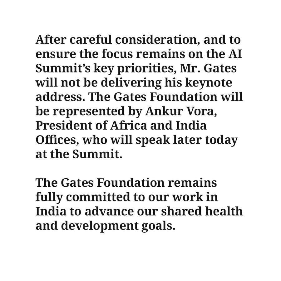 比尔・盖茨突然取消印度AI峰会主题演讲