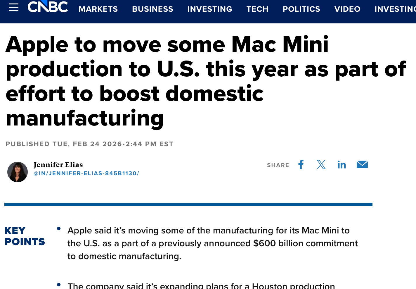 苹果加速推进美国本土制造:Mac mini将首度“美国造”