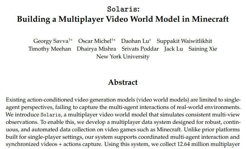 纽约大学突破：AI实现多角色同步控制《我的世界》场景建模