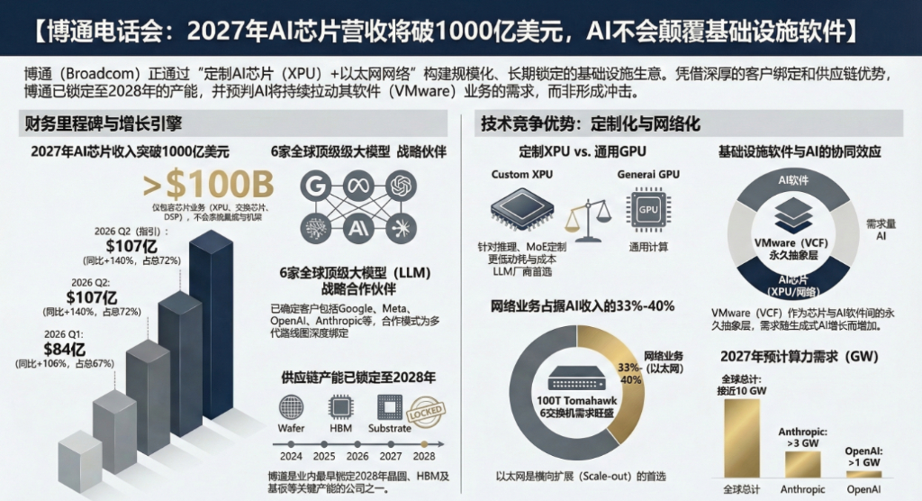 博通电话会：2027年AI芯片营收将破1000亿美元，AI不会颠覆基础设施软件