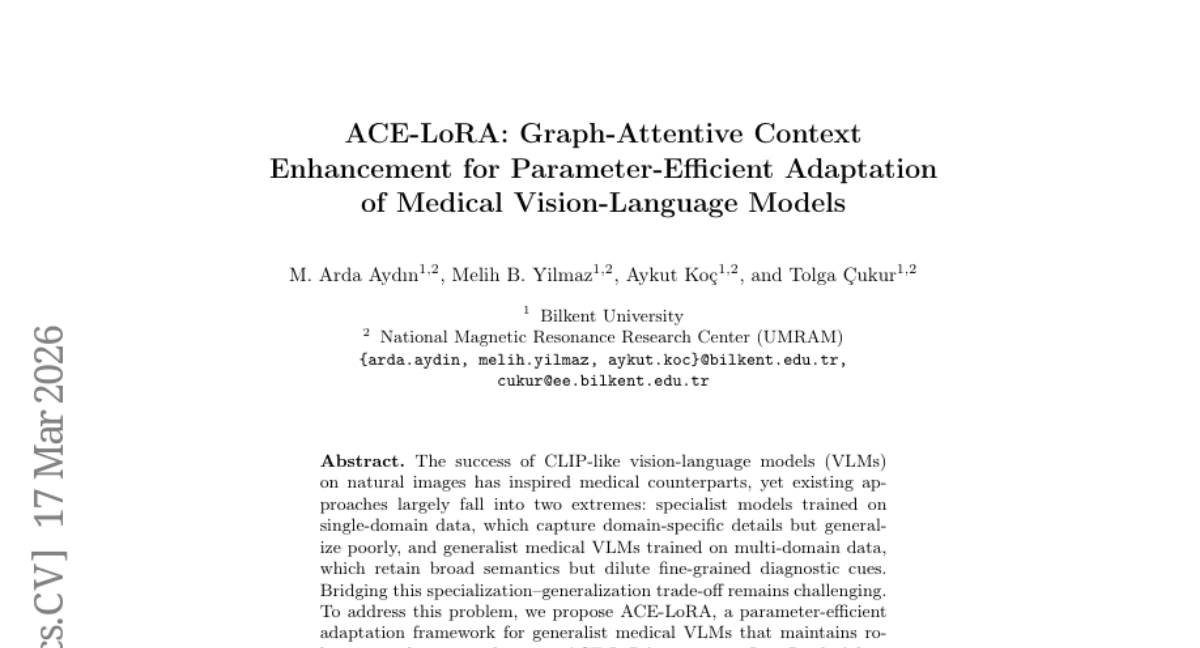 比尔肯特大学提出ACE-LoRA：让医疗AI既专业又全能的"万能钥匙"
