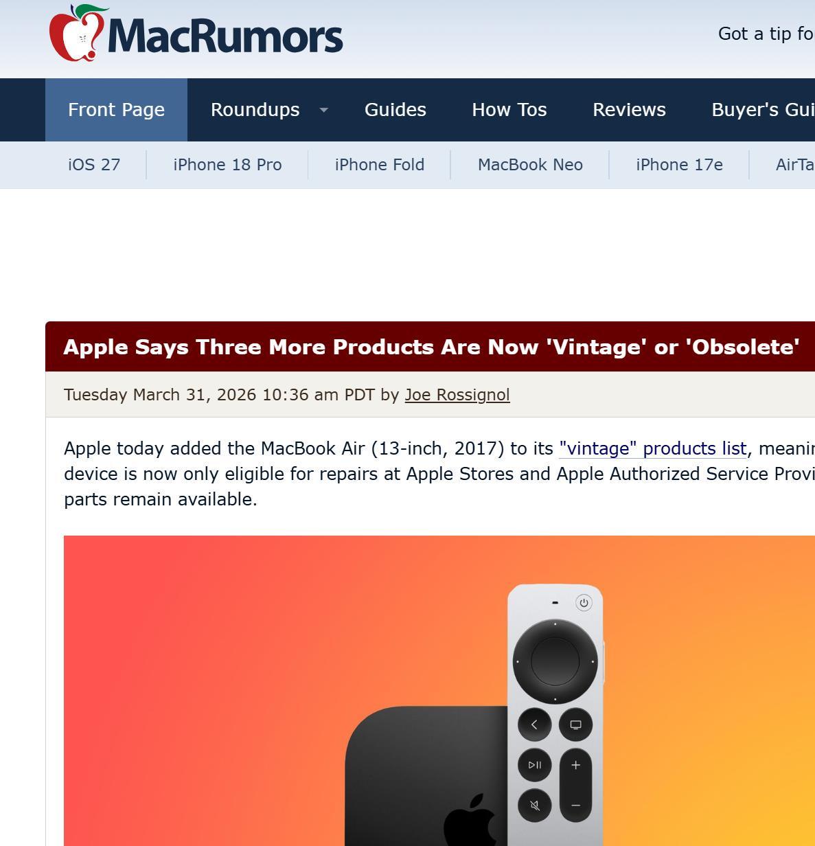 苹果将2017款MacBook Air列入“过时”名单，iPad mini 4全面停产