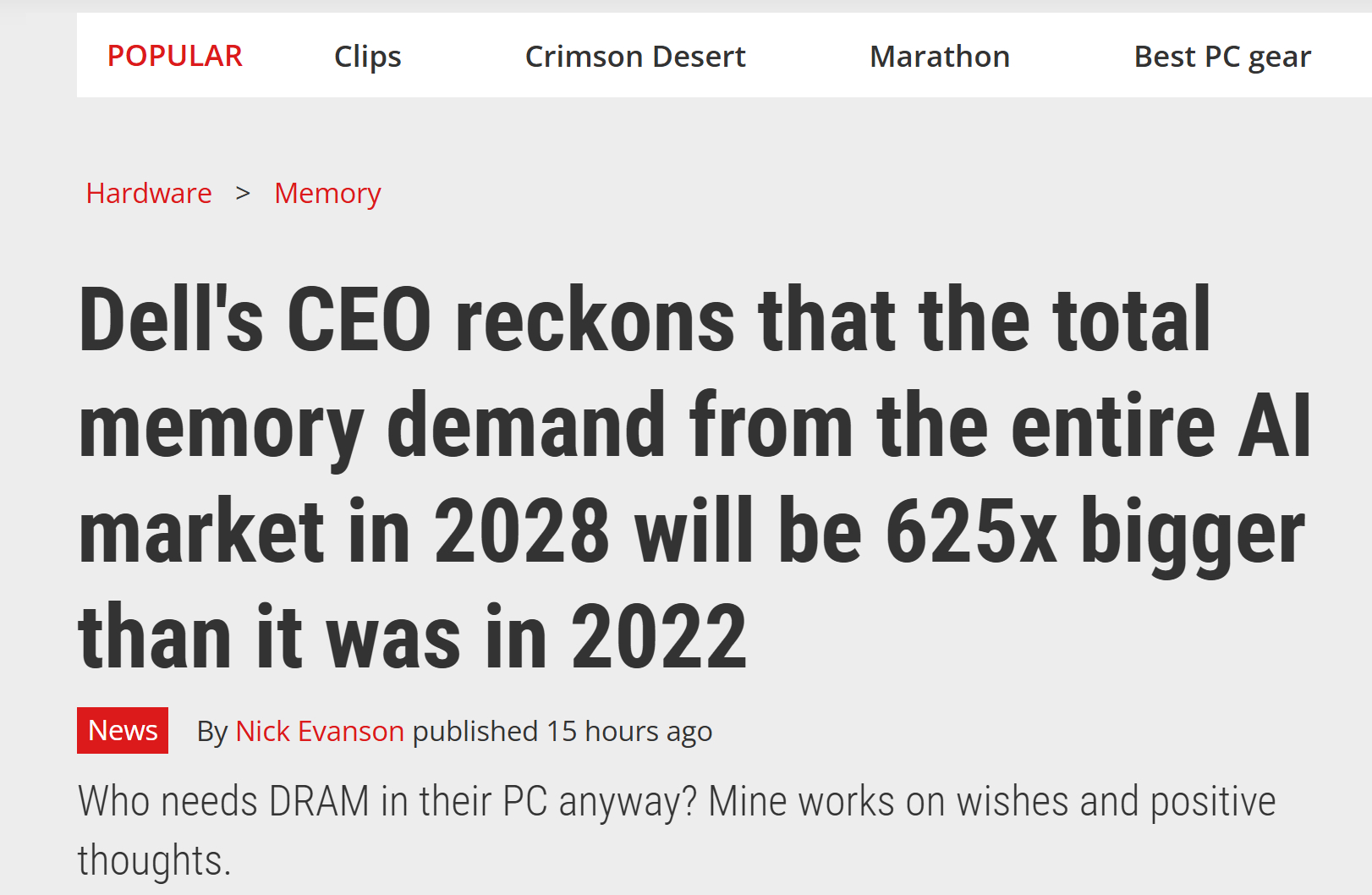 迈克尔・戴尔预测：2028 年 AI 加速器内存需求将达 2023 年 625 倍