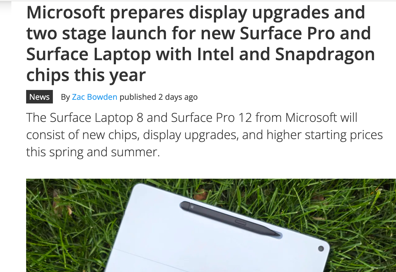 微软计划分阶段推出新一代Surface PC：英特尔处理器机型将率先发布