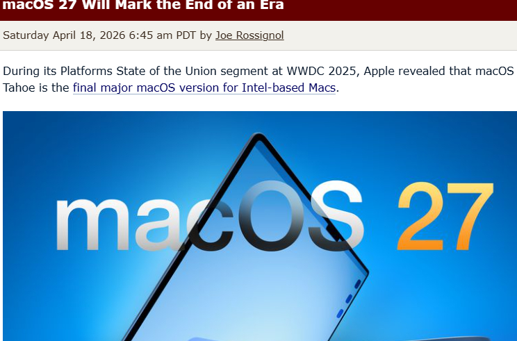 彻底告别英特尔！macOS 27 只支持苹果自研芯片