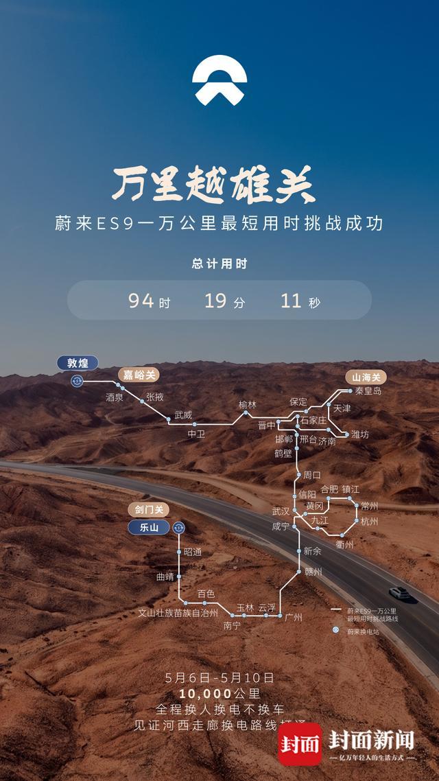 94小时19分跨越十省！纯电旗舰大幅刷新万里纪录｜快讯