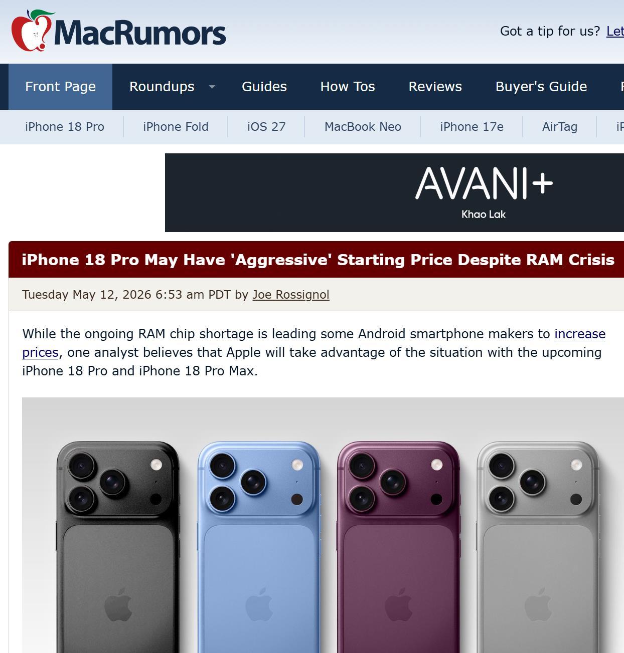 iPhone 18 Pro 起售价或维持不变,苹果以“激进定价”应对内存危机