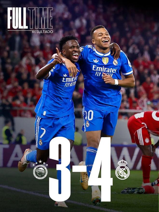 皇家马德里以3比4的比分战胜了奥林匹亚科斯