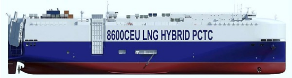8600车位LNG双燃料汽车运输船设计示意图
