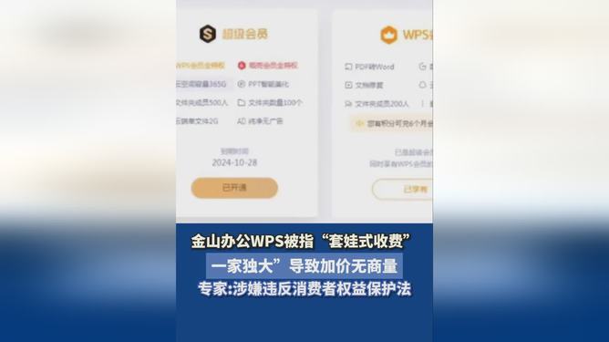 金山办公WPS被指套娃式收费，“一家独大”加价无商量？