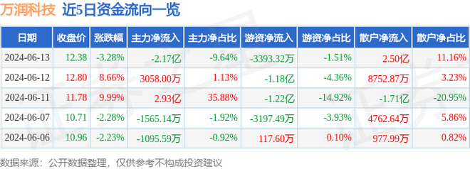 万润科技（002654）6月13日主力资金净卖出217亿元(图1)