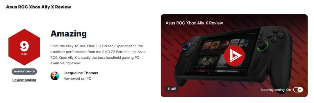 Xbox Ally X获IGN 9分：掌上游戏PC巅峰之作